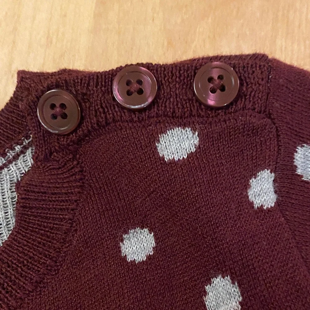 LOFT Burgundy Sweater with Light Gray Dots - Picture 4 of 9